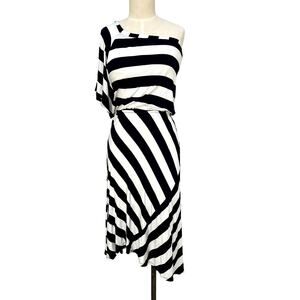 Ella Moss One Shoulder Halter Sleeveless Stripe Asymmetrical Nautical Dress XS